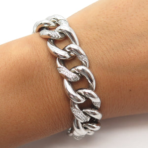 925 Sterling Silver Pave C Z Cuban Link Bracelet 7.75"