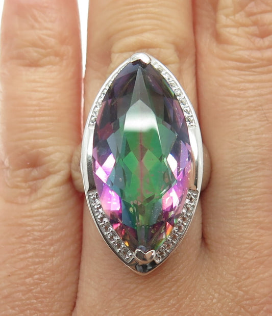 LUCAS LAMETH LUC 925 Sterling Silver Real Mystic & White Topaz Ring Size 6.25