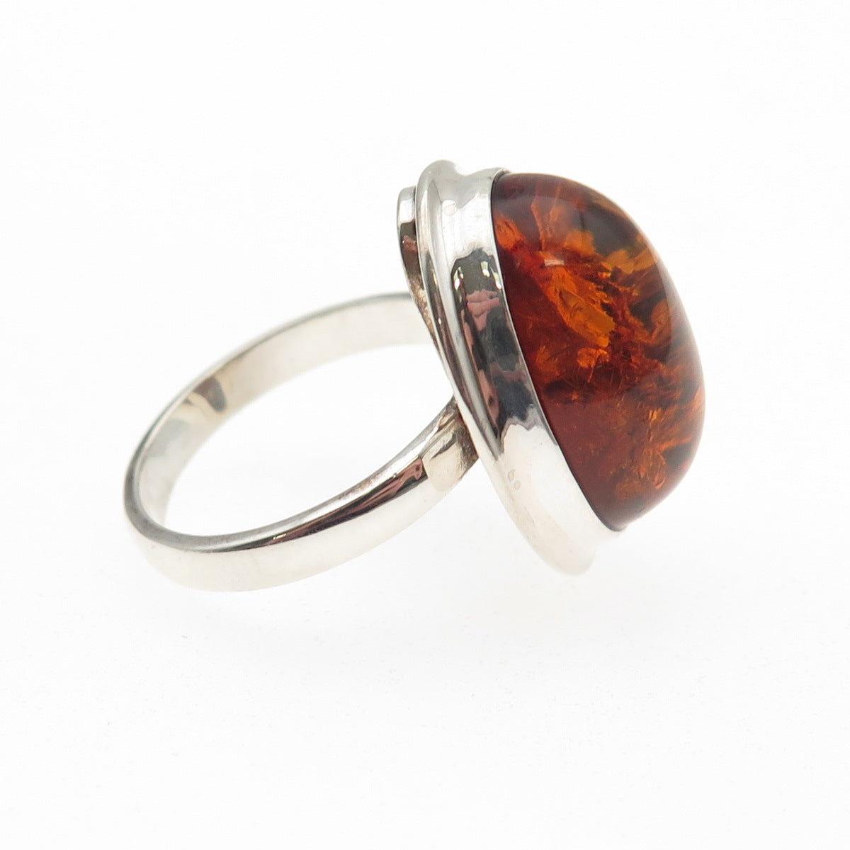 925 Sterling Silver Vintage Real Amber Modernist Ring Size 7.5