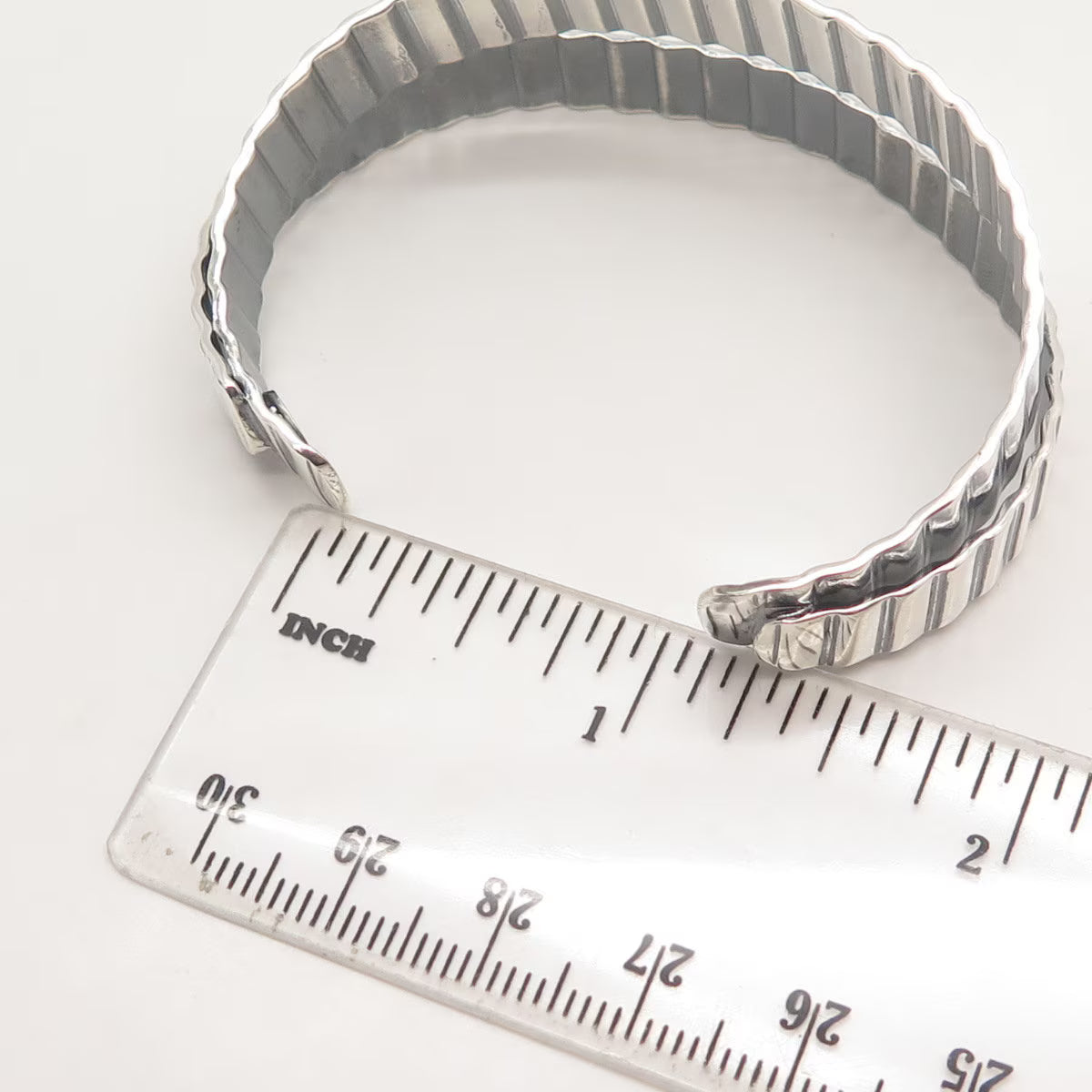 925 Sterling Silver Vintage Ribbed Adjustable Cuff Bracelet 6.25"