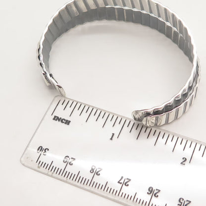 925 Sterling Silver Vintage Ribbed Adjustable Cuff Bracelet 6.25"