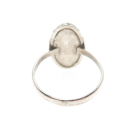 925 Sterling Silver Vintage Real Jade Bamboo Oxidized Ring Size 6.25