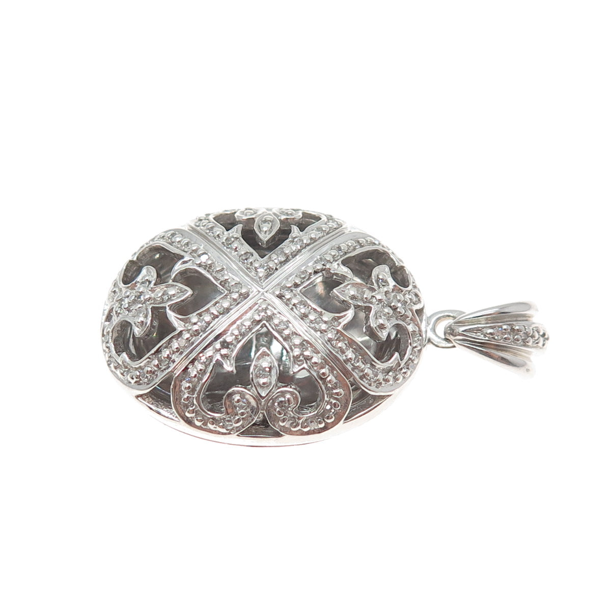 CHUCK CLEMENCY Sterling Silver Real Diamond Fleur de Lis Locket Charm Pendant