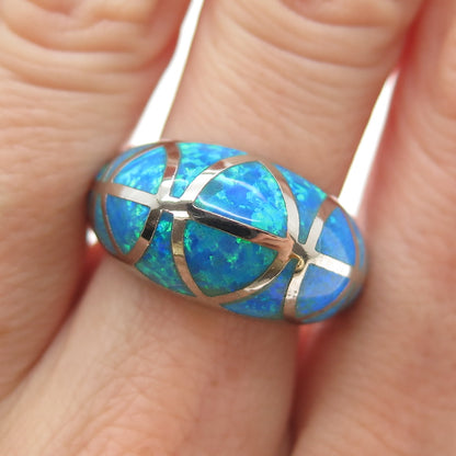 FD FELICIA DESIGN 925 Sterling Silver Vintage Real Opal Dome Ring Size 9.25