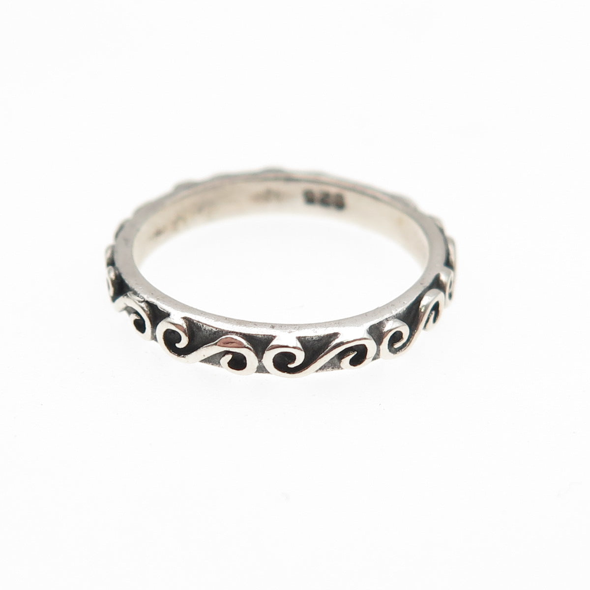 925 Sterling Silver Vintage Swirl Stackable Oxidized Band Ring Size 3.75