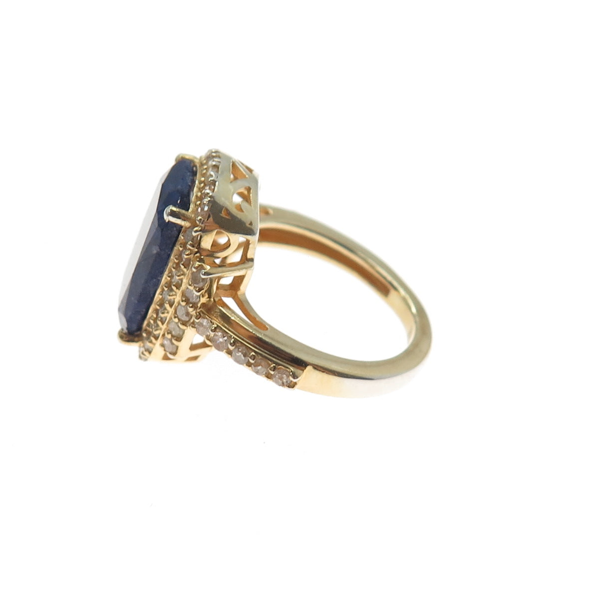 DSMK 925 Sterling Silver Gold Plated Real Diamond & Sapphire Ring Size 5.25