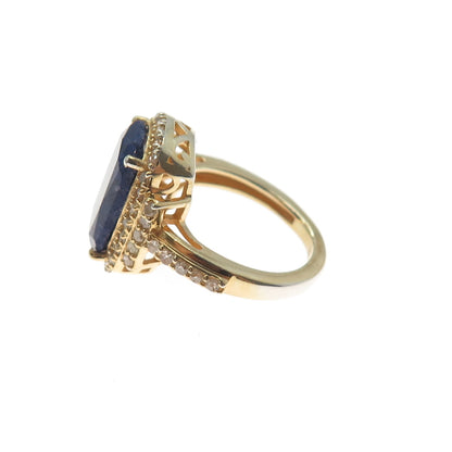 DSMK 925 Sterling Silver Gold Plated Real Diamond & Sapphire Ring Size 5.25