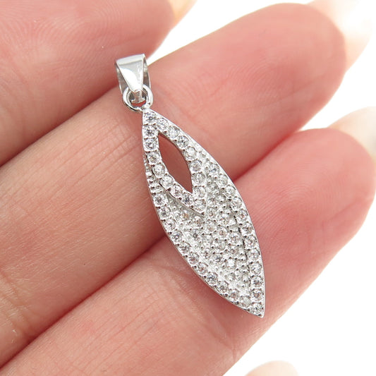 925 Sterling Silver Pave C Z Marquise Shape Pendant