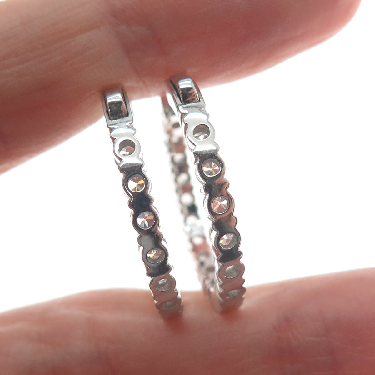 KLEO 925 Sterling Silver Round-Cut C Z In & Out Hoop Earrings