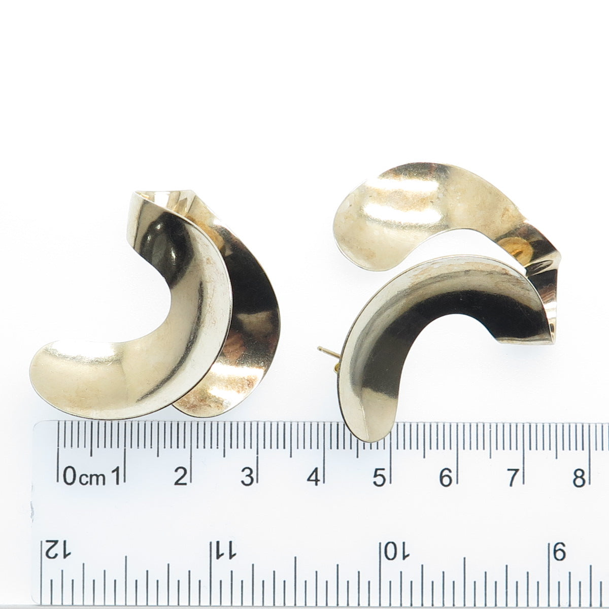 Patricia Daunis 925 Sterling Silver Gold Plated Vintage 1985 Modernist Earrings