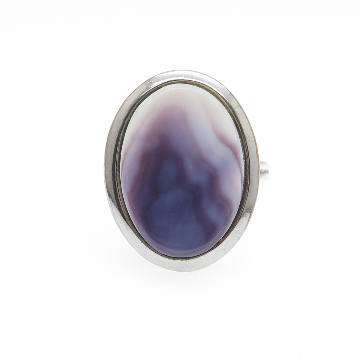 925 Sterling Silver Vintage Real Purple & White MOP Adjustable Ring Size 6