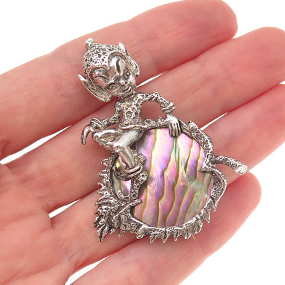 Cassini Cyvra Sterling Silver Vintage Real Abalone Shell Pixie Fairy Pin Brooch