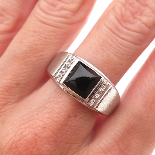 Dason 925 Sterling Silver Real Diamond & Black Onyx Ring Size 11
