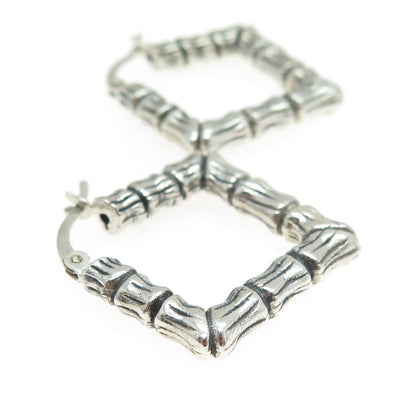 925 Sterling Silver Vintage Bamboo Square Hoop Earrings