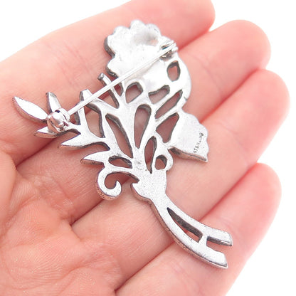 925 Sterling Silver Antique Real Marcasite Flower Pin Brooch (missing 2 stones)