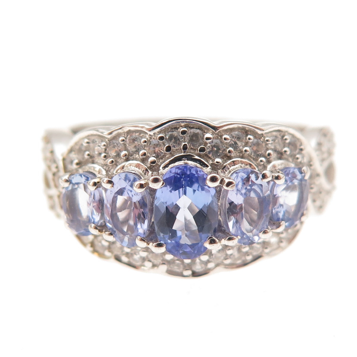 Chuck Clemency 925 Sterling Silver Real Tanzanite & White Topaz Ring Size 8.25