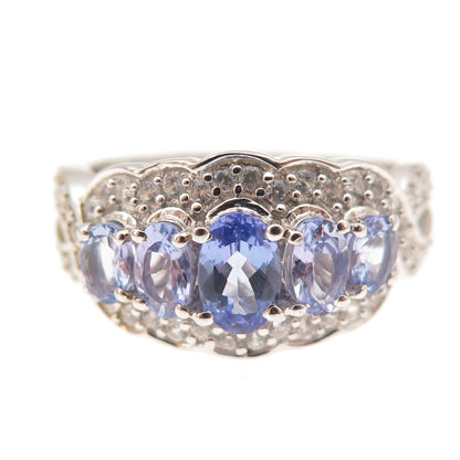 Chuck Clemency 925 Sterling Silver Real Tanzanite & White Topaz Ring Size 8.25
