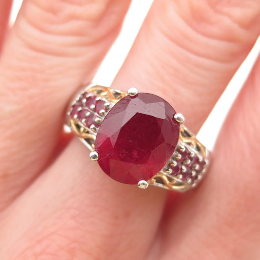 Chuck Clemency 925 Sterling Silver 2-Tone Real Ruby Ring Size 8.25