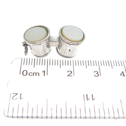 925 Sterling Silver Vintage Real MOP Bongos Drums Minimalist 3D Charm Pendant
