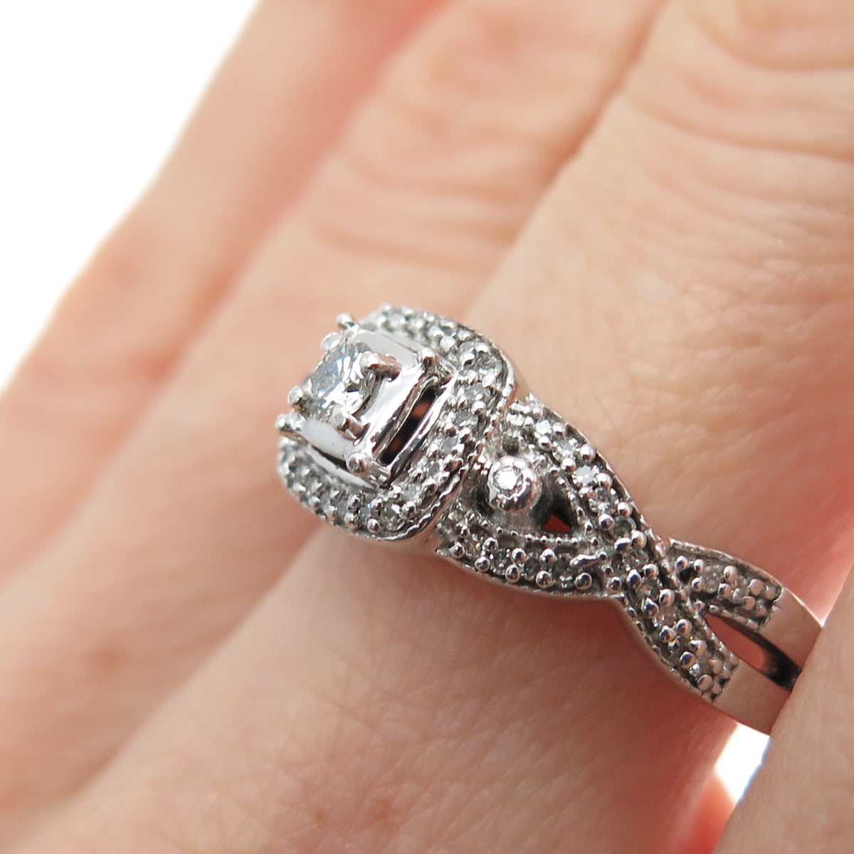 925 Sterling Silver Real Round-Cut Diamond Infinity Promise Ring Size 7