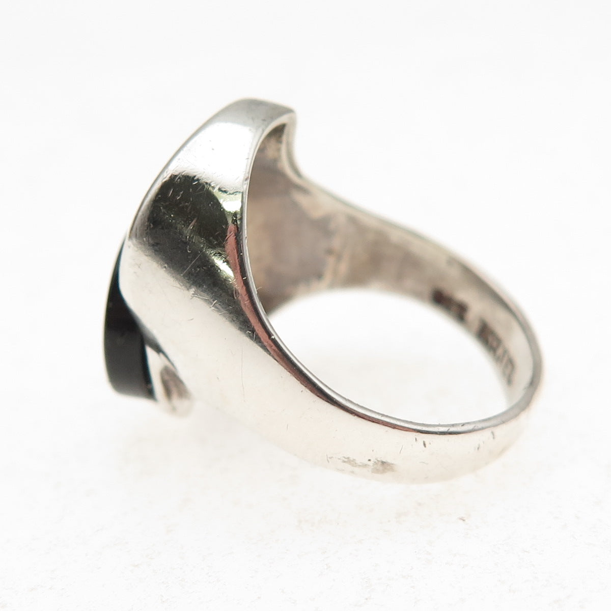 925 Sterling Silver Vintage Israel Real Black Onyx Modernist Flame Ring Size 6.5