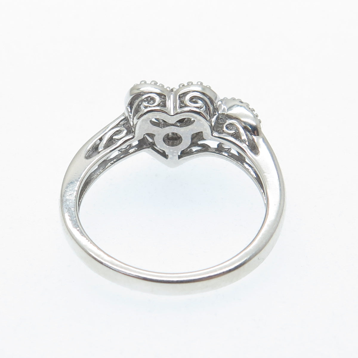 925 Sterling Silver Real Round-Cut Diamond Heart Ring Size 7.25