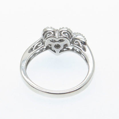 925 Sterling Silver Real Round-Cut Diamond Heart Ring Size 7.25