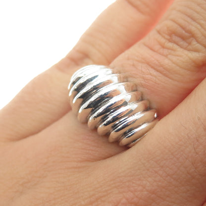 925 Sterling Silver Vintage Modernist Ribbed Dome Ring Size 5.5