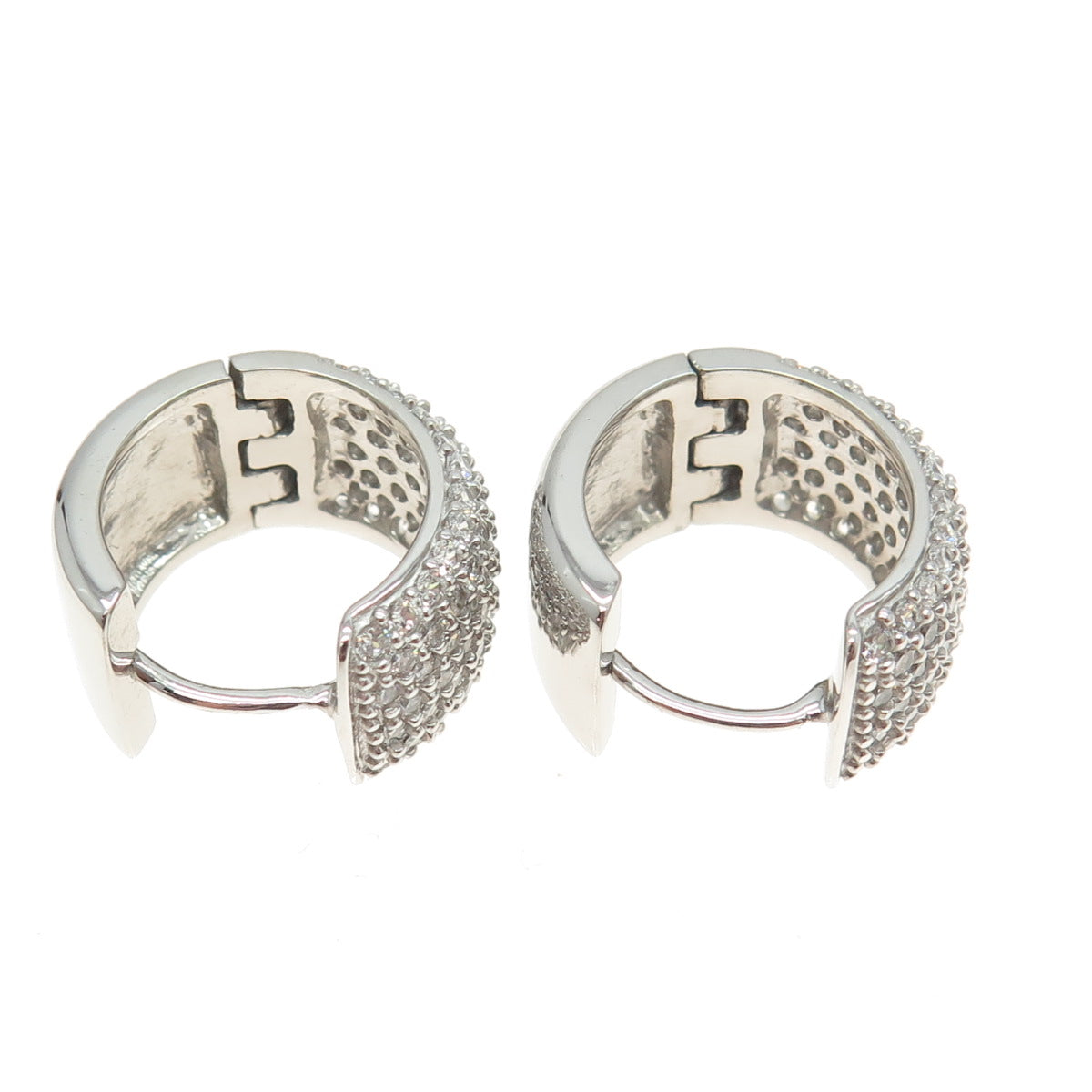 925 Sterling Silver Round-Cut C Z Sparkle Wide Hoop Earrings