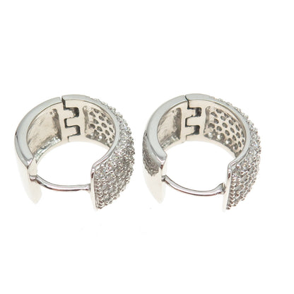 925 Sterling Silver Round-Cut C Z Sparkle Wide Hoop Earrings