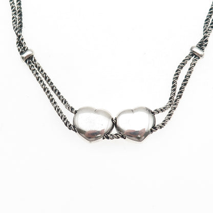 Tiffany & Co. 925 Sterling Vintage Italy Double Heart Rope Chain Necklace 16"