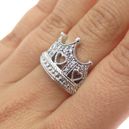 SETA 925 Sterling Silver Round-Cut C Z Heart Tiara Ring Size 7