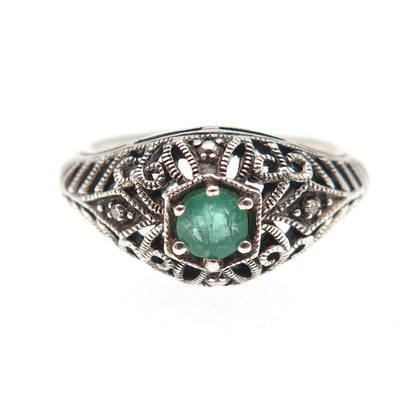 CNA Pranda 925 Sterling Silver Real Diamond & Emerald Oxidized Ring Size 6