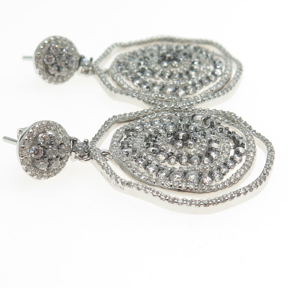 925 Sterling Silver Pave C Z Circle Dangling Earrings