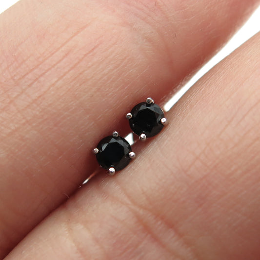 925 Sterling Silver Real Black Spinel Gemstone Stud Earrings