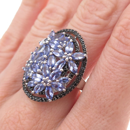 Chuck Clemency 925 Sterling Silver Real Tanzanite & Black Spinel Ring Size 8