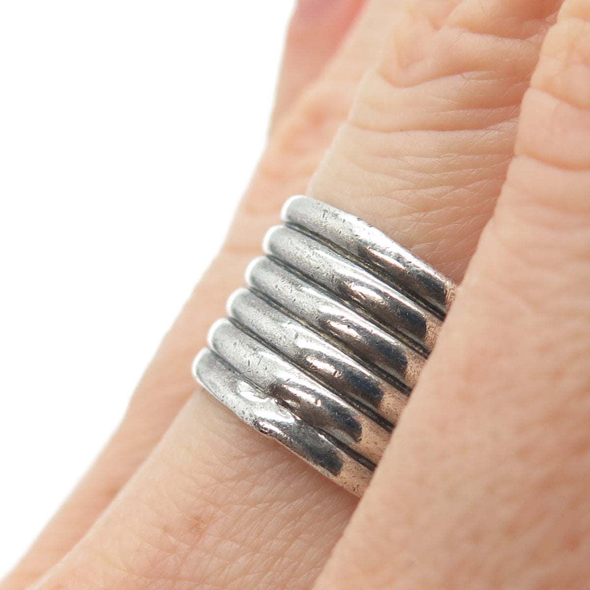925 Sterling Silver Vintage Modernist Spiral Oxidized Ring Size 7.25
