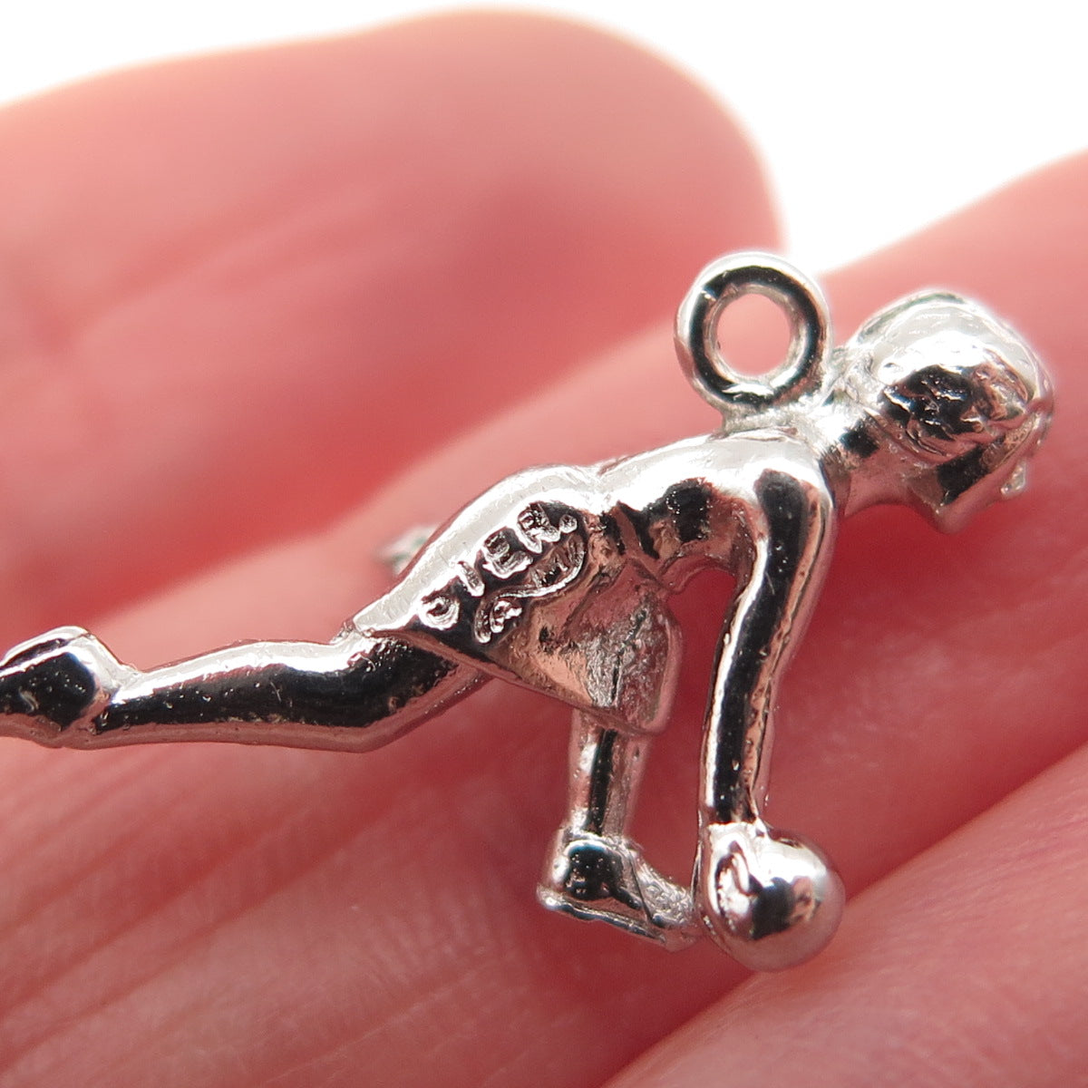 925 Sterling Silver Vintage Female Bowler 3D Mini Charm Pendant