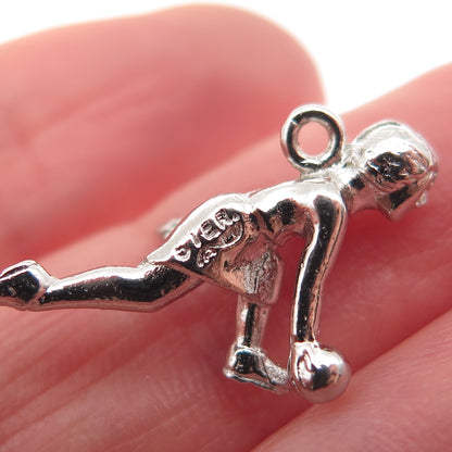925 Sterling Silver Vintage Female Bowler 3D Mini Charm Pendant