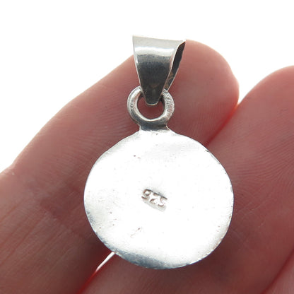925 Sterling Silver Vintage Real Red Garnet Roped Minimalist Charm Pendant