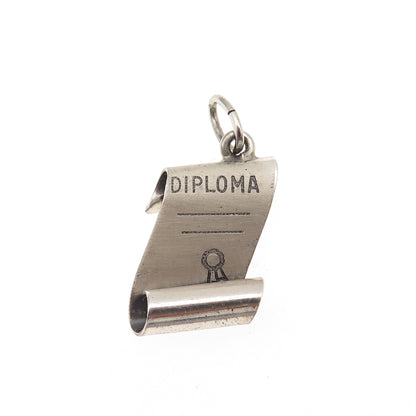 Beau 925 Sterling Silver Vintage Diploma Oxidized Charm Pendant