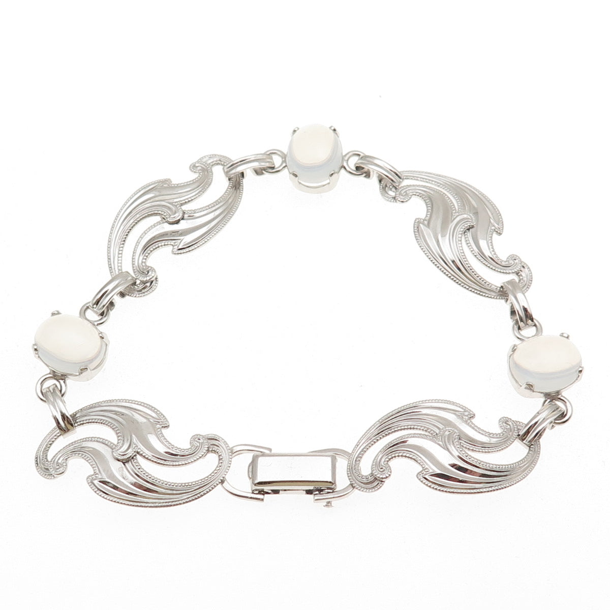 Van Dell 925 Sterling Silver Vintage Real Opalite Floral Bracelet 7.25"