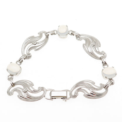 Van Dell 925 Sterling Silver Vintage Real Opalite Floral Bracelet 7.25"