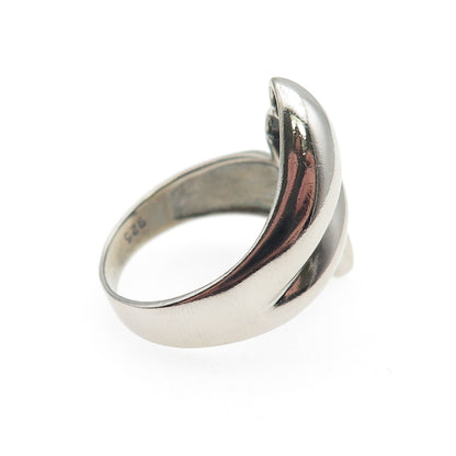 KEN CRAFTS 925 Sterling Silver Vintage Modernist Bypass Oxidized Ring Size 8