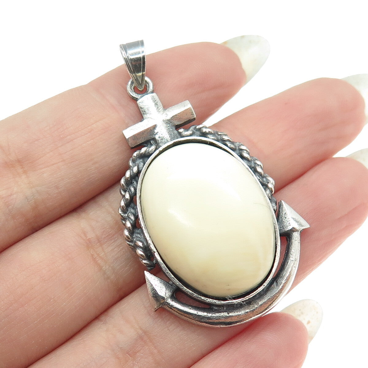 925 Sterling Silver Vintage Anchor Twisted Rope Pendant