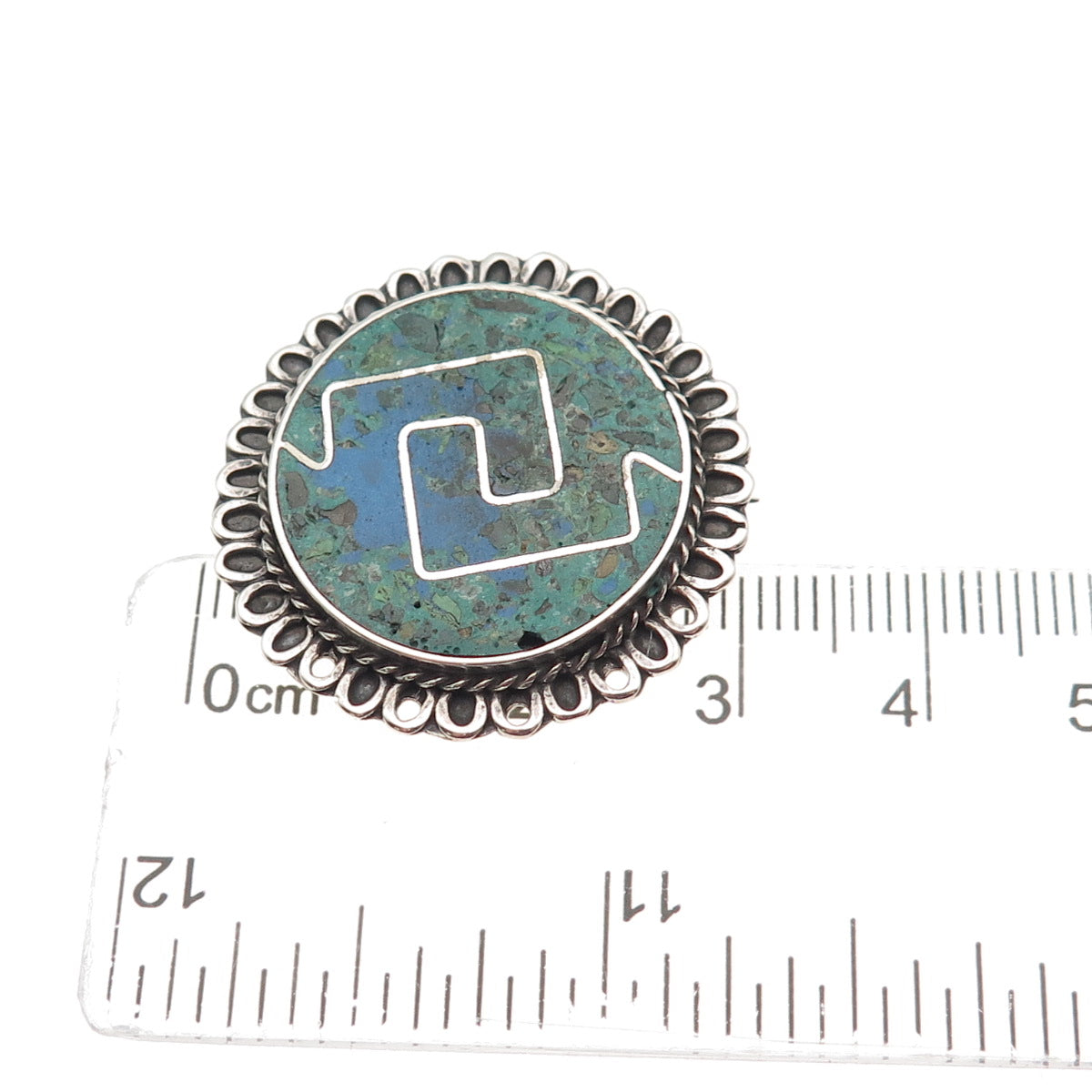 925 Sterling Silver Vintage Mexico Real Azurite Oxidized Pin Brooch / Pendant