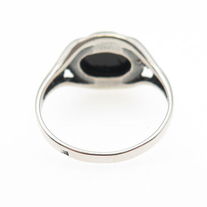 925 Sterling Silver Vintage Real Amber Modernist Oxidized Ring Size 9