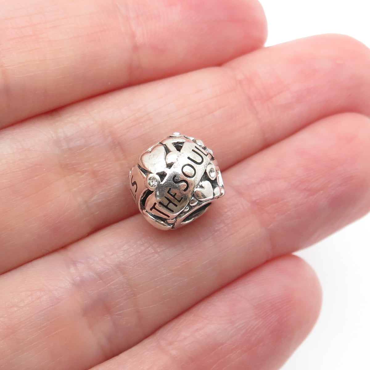CHAMILIA 925 Sterling Silver Round-Cut C Z Music Heals The Soul Bead Charm
