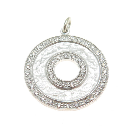 925 Sterling Silver Pave C Z Textured Round Pendant