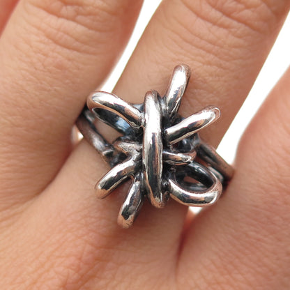 925 Sterling Silver Vintage Modernist Knot Oxidized Ring Size 12.25